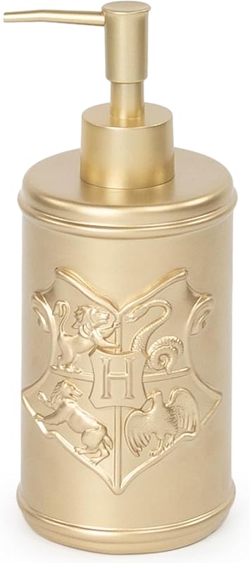 Dispensador de jabón Jay Franco Harry Potter - Bomba de loción de resina con escudo de Hogwarts dorado - Decoración del baño