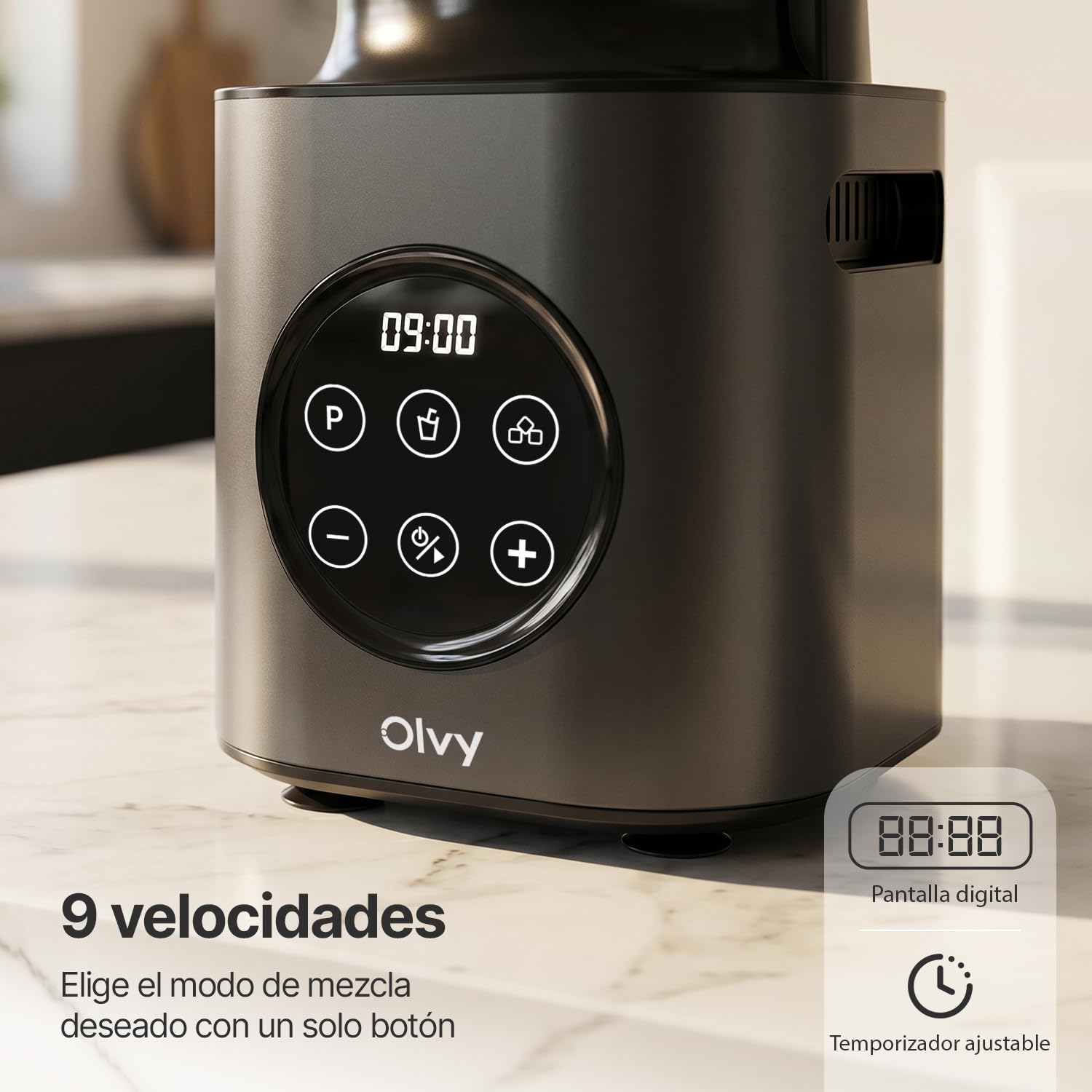 Olvy Batidora Smoothie Maker 1500ml Vaso To-Go 1000W 9 Velocidades Pantalla-Grey