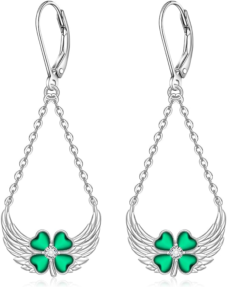 St Patricks Day Accessories Clover Earrings For Women Sterling Silver Shamrock Earrings Celtic Knot Dangle Jewelry Valentine Mothers Day Irish Shamrock Gifts