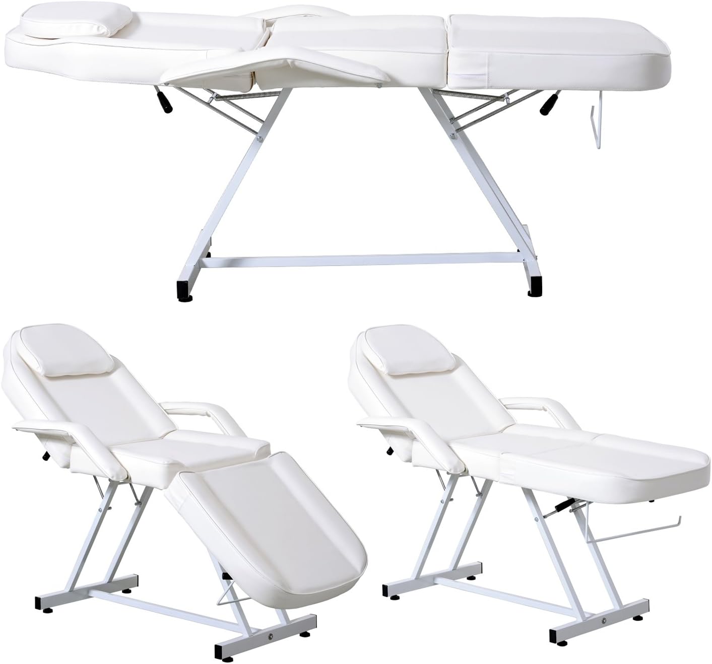 Beauty Salon Chair Massage Table Tattoo Facial Therapy Couch Bed Stool (Salon Bed spa Chair, White)