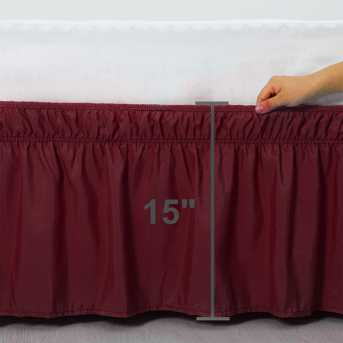 PiccoCasa Faldón de Cama elástico con Volantes, Cenefa de Cama Envolvente, Marco de Microfibra cepillada con Volantes de 38 cm (Doble, borgoña)