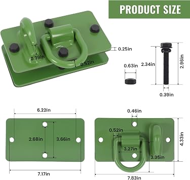 Doppy Tractor Bucket Hooks, Grade 70 Forged Steel, 15,000LBS Max Load, D Ring & Grab Hook Tie Down (2 Pack Green)