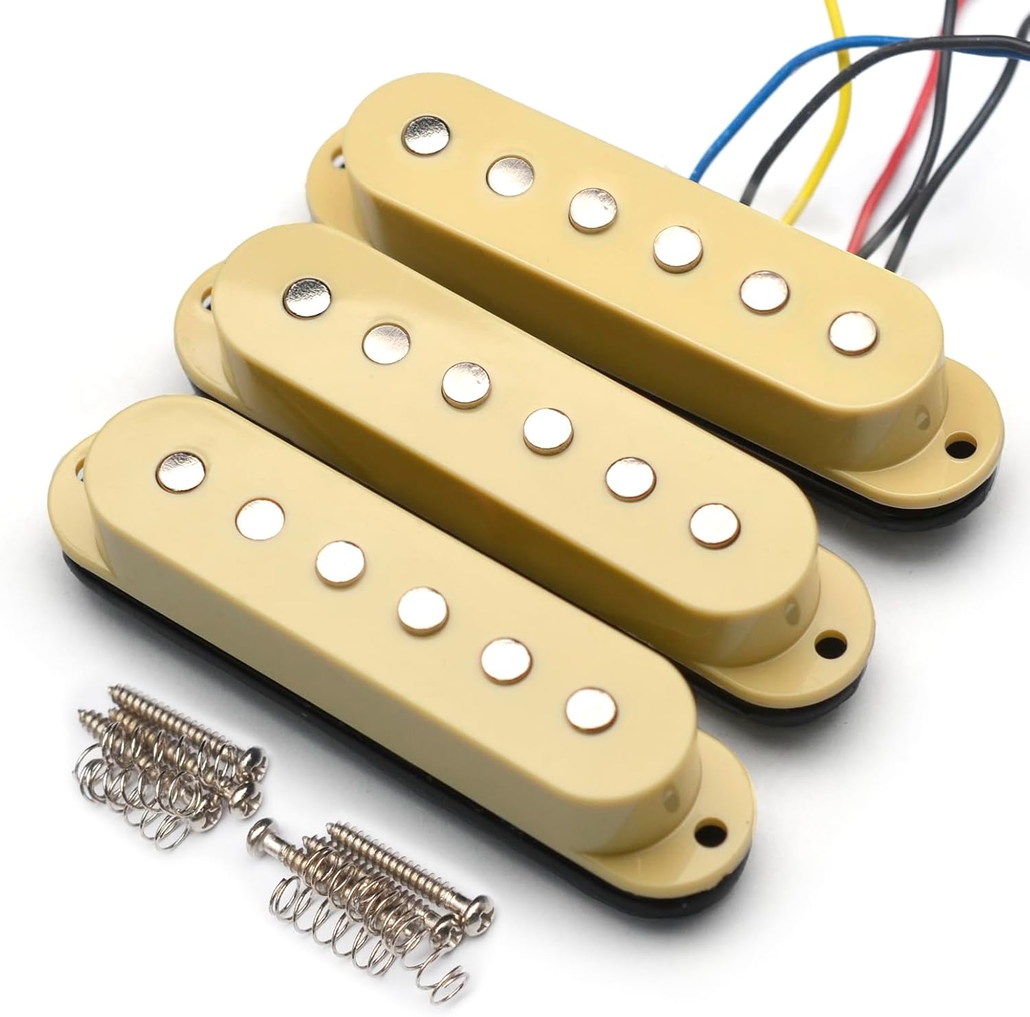 SAPHUE guitar pickups Single Coil Staggered Top Plastic Bobbin Pickup Electric Guitar Pickup Neck/Middle/Bridge 50/50/52mm for FD Strat Guitar Accessories (Cream)