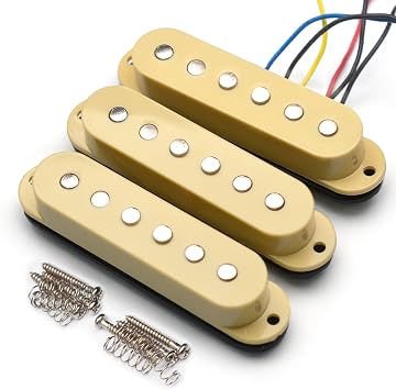 SAPHUE guitar pickups Single Coil Staggered Top Plastic Bobbin Pickup Electric Guitar Pickup Neck/Middle/Bridge 50/50/52mm for FD Strat Guitar Accessories Cream