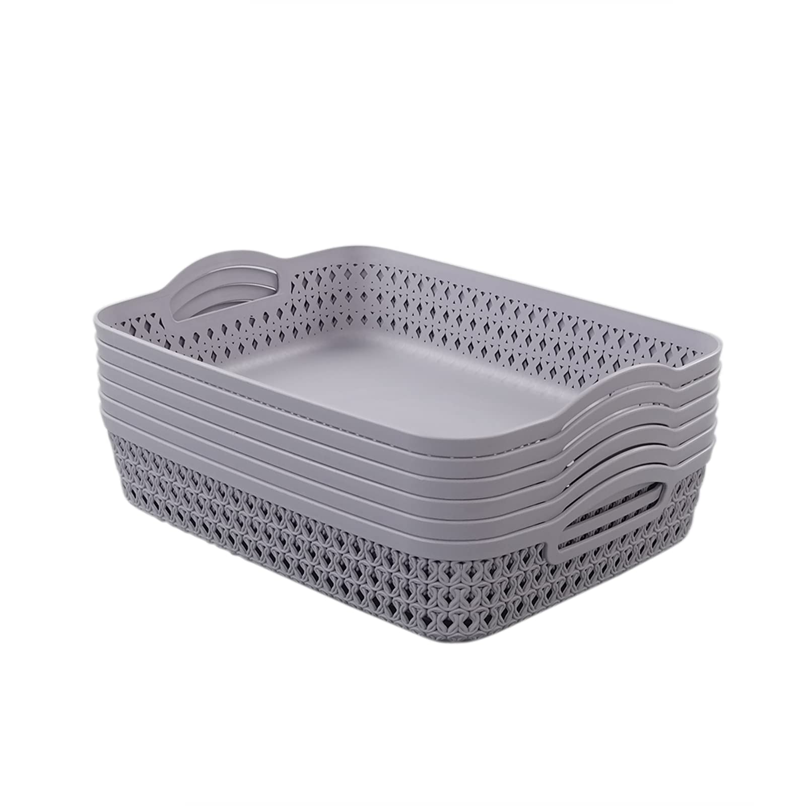 Easymanie 6-pack Plastic Storage Basket, A4 Storage Trays, Grey