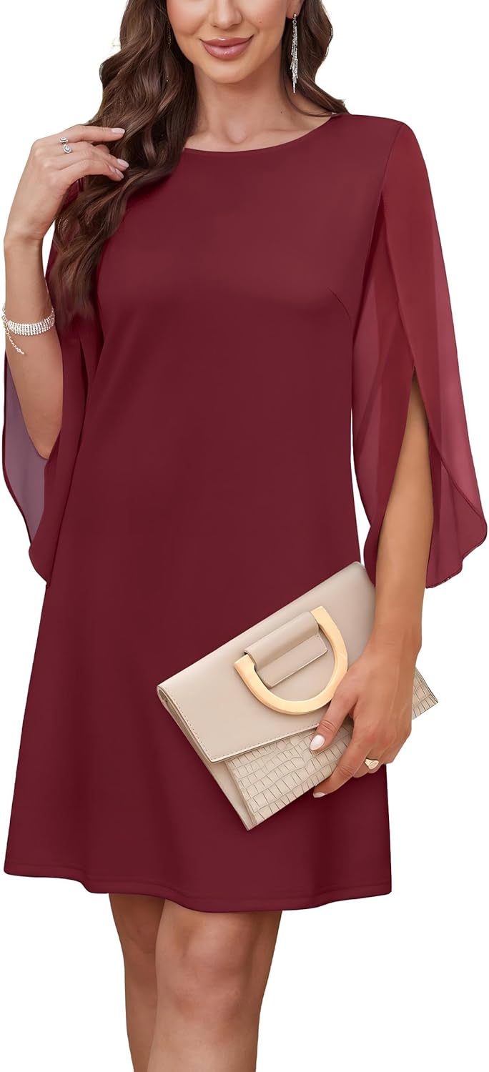 RUMIA Womens Cocktail Dresses Flutter Sleeve Wedding Guest Dresses for Women 2025 Trendy Wine Red XX-Large