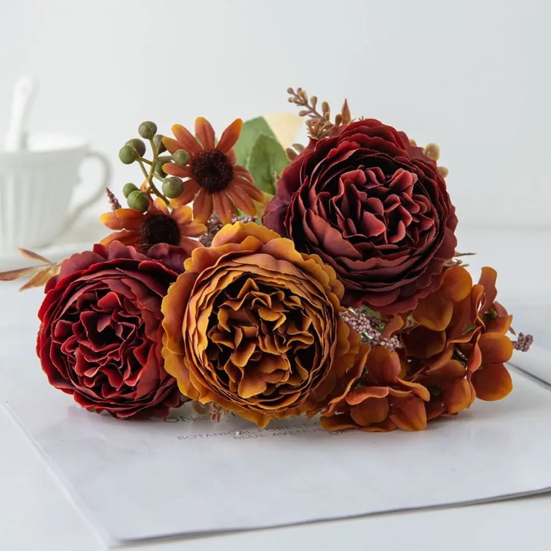 Pivoine artificielle en soie orange pour bouquet de mariée et décoration de jardin