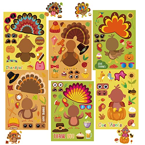 Pegatinas de Thanksgiving, 24 Hojas de Pegatinas de Juegos de Fiesta de Thanksgiving para Niños, Haz Tus Propias Pegatinas de Thanksgiving, Bricolaje para Niños, Actividades de Fiesta de Thanksgiving Cover