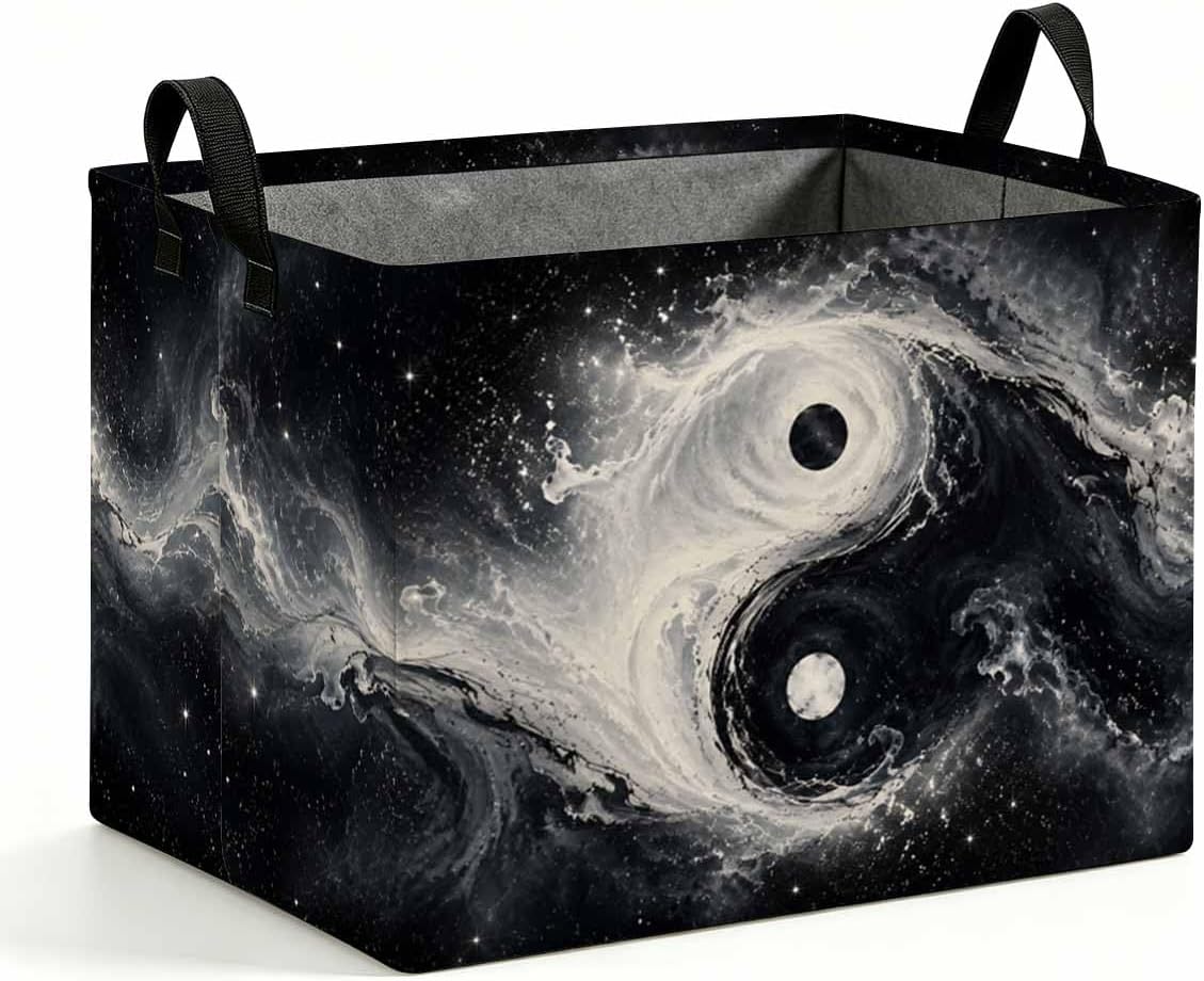 56L Storage Basket Cosmic Yin Yang Laundry Hamper Collapsible with Handles