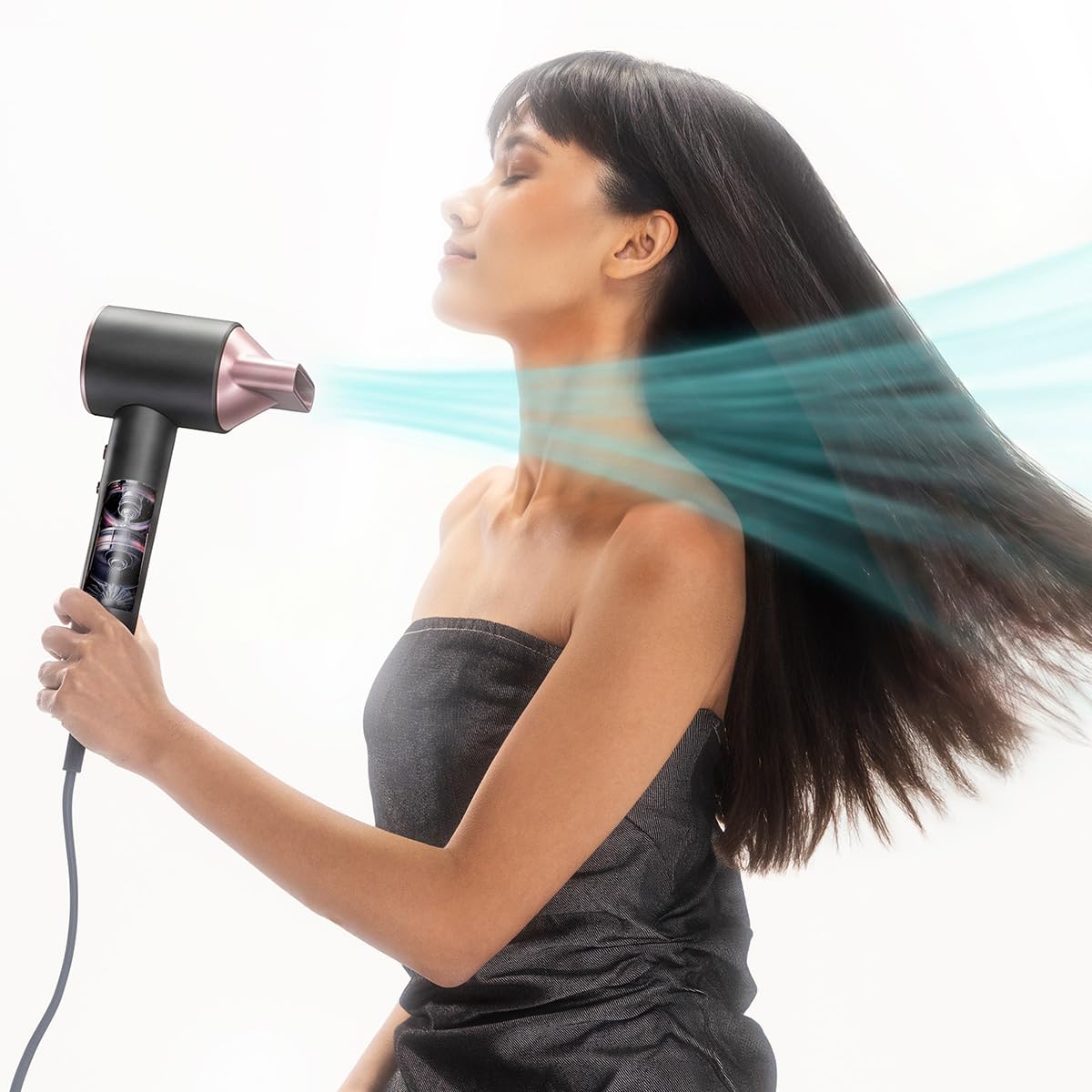 Cecotec Sèche-Cheveux à Ions - DryGlam 2in1 Sensor Champagne. 1400W, 110000rpm, Technologie de Capteur de Température, Moteur Brushless, 2 Vitesses et 3 Températures, Embout Concentrateur et Diffuseur
