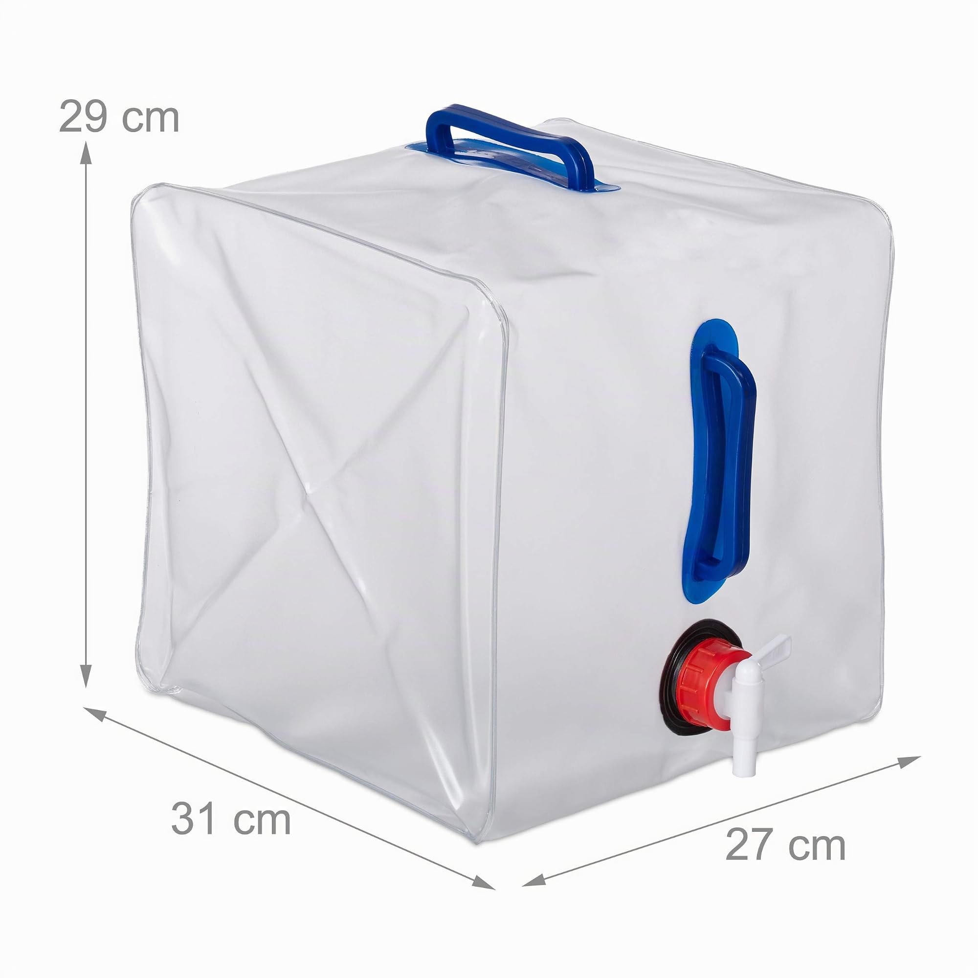 Relaxdays Bidons d’Eau en Lot de 8, 20 L, Pliant, Robinet, poignées, jerrycan, Plastique sans BPA, Transparent | Poignées, bidon de camping, plastique sans BPA