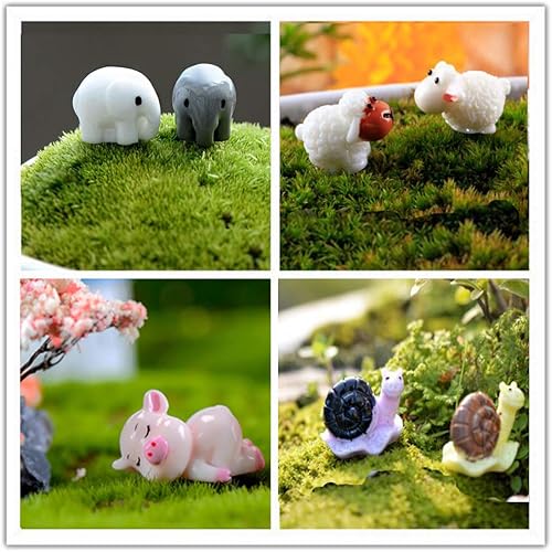 Miniatura 5 de 45 piezas de minianimales en miniatura para bricolaje, decoración de jardines de hadas, elefantes, conejos, erizos, gallinas, conejos, cachorros,