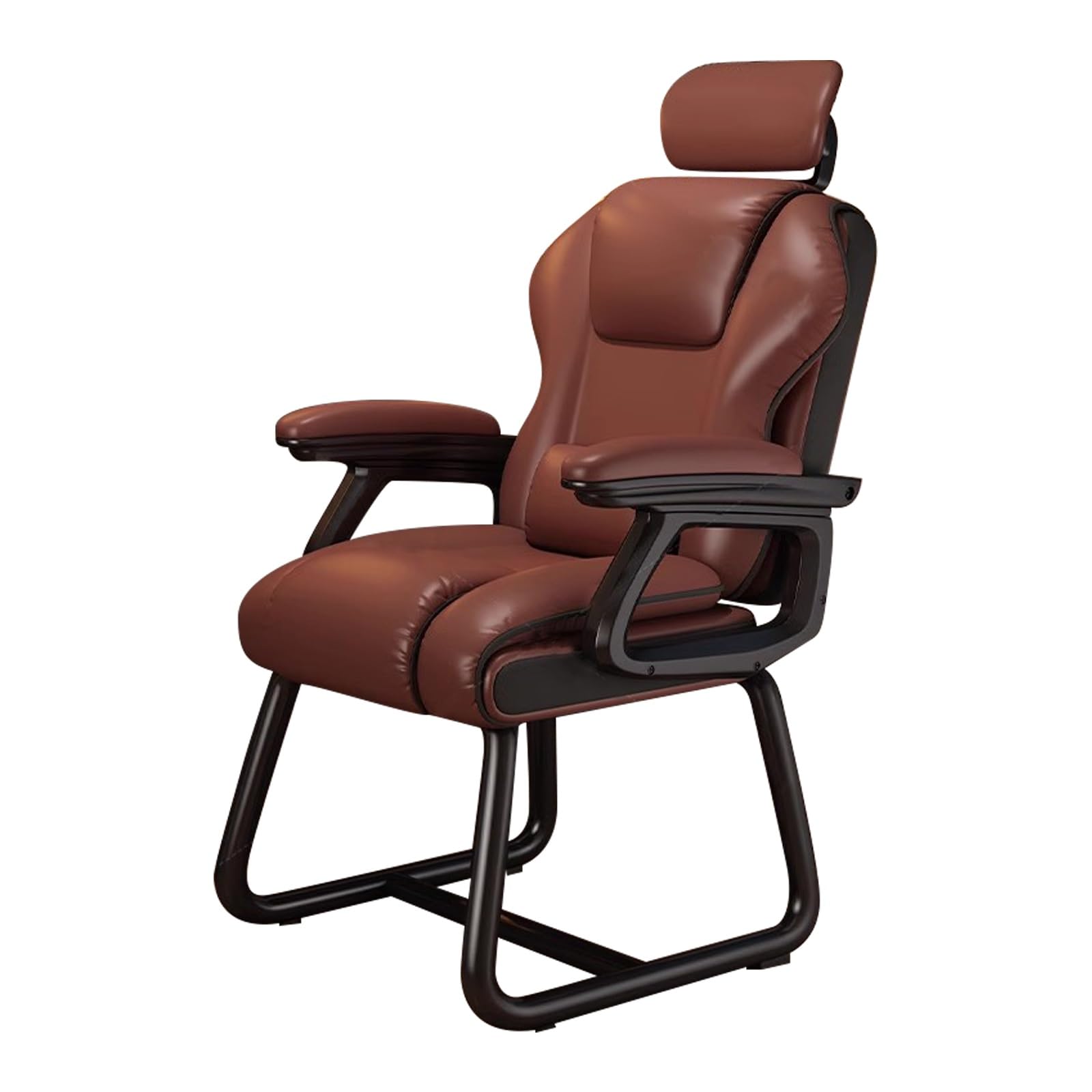 Sedia da ufficio in pelle sintetica marrone con schienale medio – sedia da scrivania omic senza ruote per PC, perfetta per recept, hall, sala conferenze e area di attesa.
