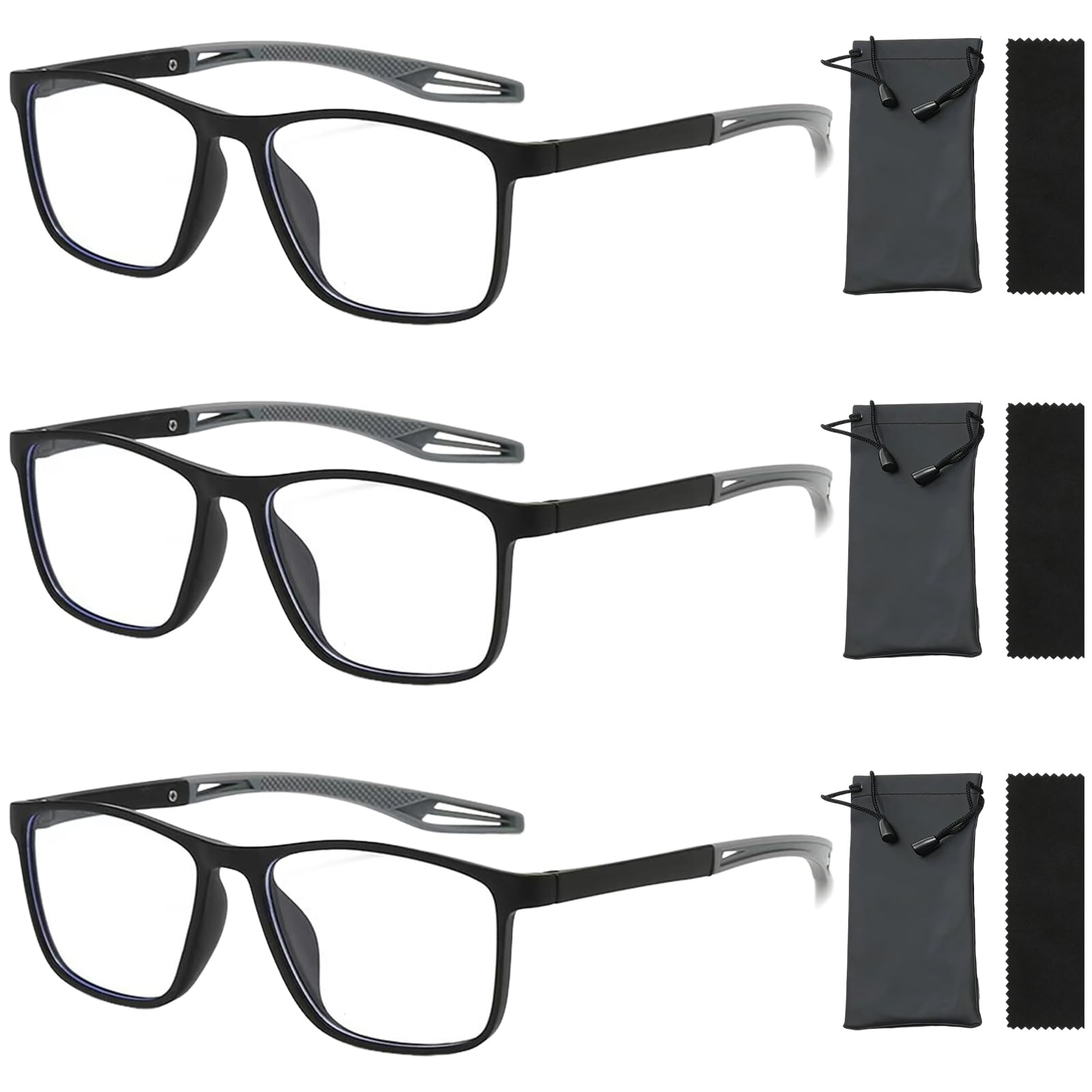 GWEOR 3 Pares Gafas con Enfoque Automático y Ajuste Automático para Diferentes Necesidades Visuales, Incluidas 3 Fundas Negras y 3 Paños para Gafas