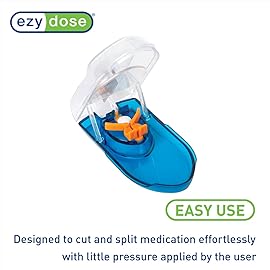 EZY DOSE Pill Cutter with Safety Shield, Precise Tablet Splitter for Cutting Pills, Vitamins, or Medication, Easy-to-Use Compact Design, Durable and Portable Pill Slicer Tool, Blue