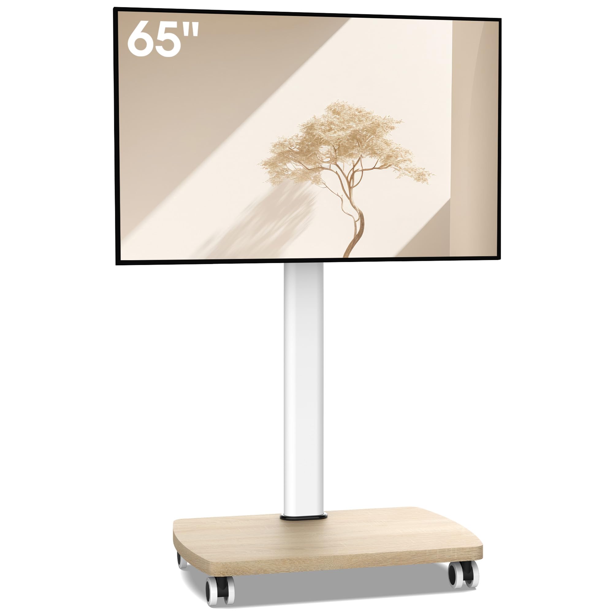 AOKCOS Support TV roulettes pour TV de 32-65 Pouces - Support TV sur Pied Plus Haut 1240 MM-1420 MM Pivotant 60° Inclinaison 12° jusqu'à 40 KG Max. VESA 400x400mm