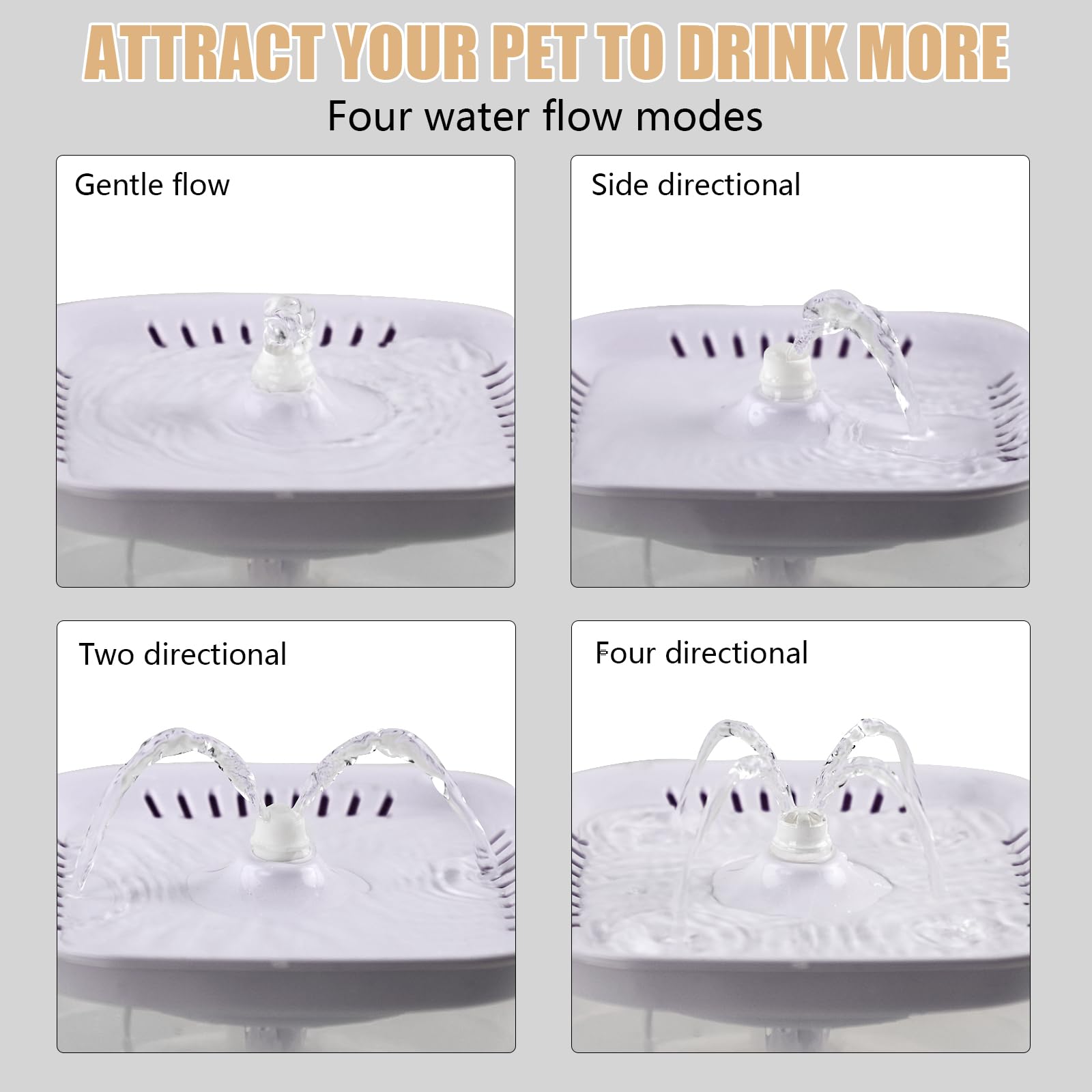 Fuente de agua para gatos, fuente de agua ultra silenciosa para gatos y perros pequeños, fuente de agua para interiores, capacidad de 2.4 litros, con filtros de repuesto, color blanco
