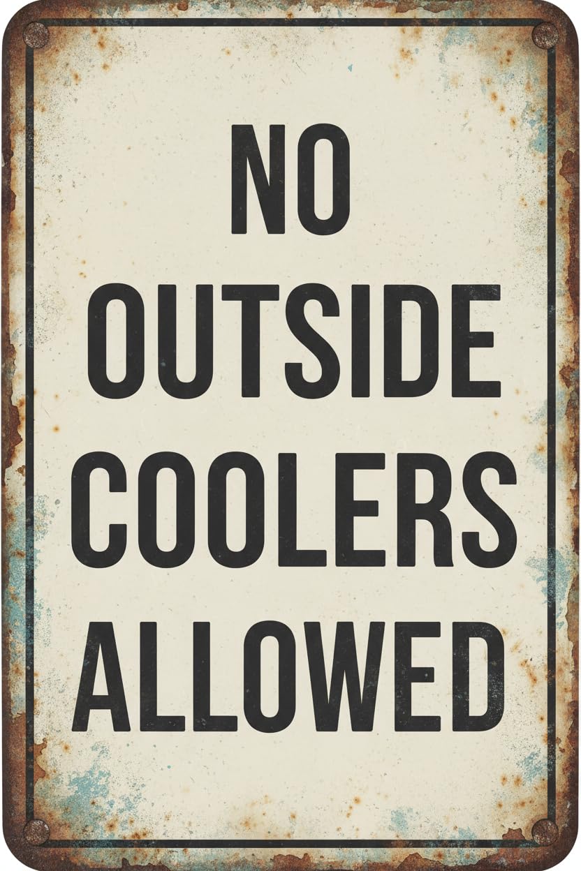 Wall Decor No Outside Coolers Allowed Food And Beverages Restriction Alert Caution Warning Notice Aluminum Metal Tin 8"x12" Sign Plate Vintage Signs Plates Printed