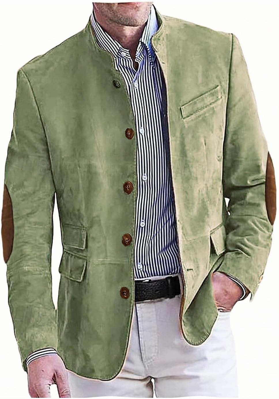 Men’s Vintage Suede Blazers Retro Single Breasted Suit Jacket Casual Sports Coat