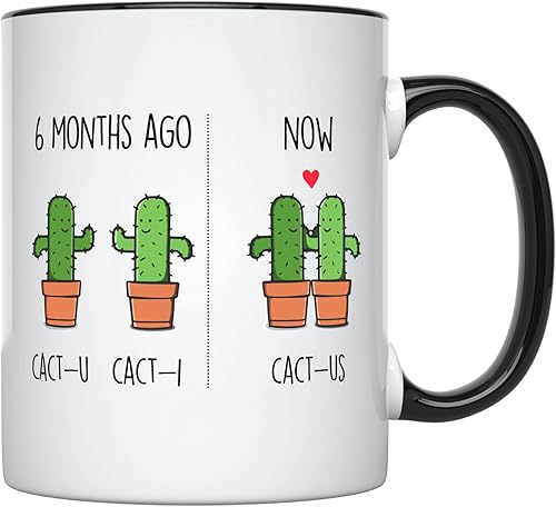 YouNique Designs 6 Taza de aniversario del mes, 11 onzas, Gracioso 6 Taza de café de aniversario del mes para novio y novia, 6 Mes Fechado Taza de