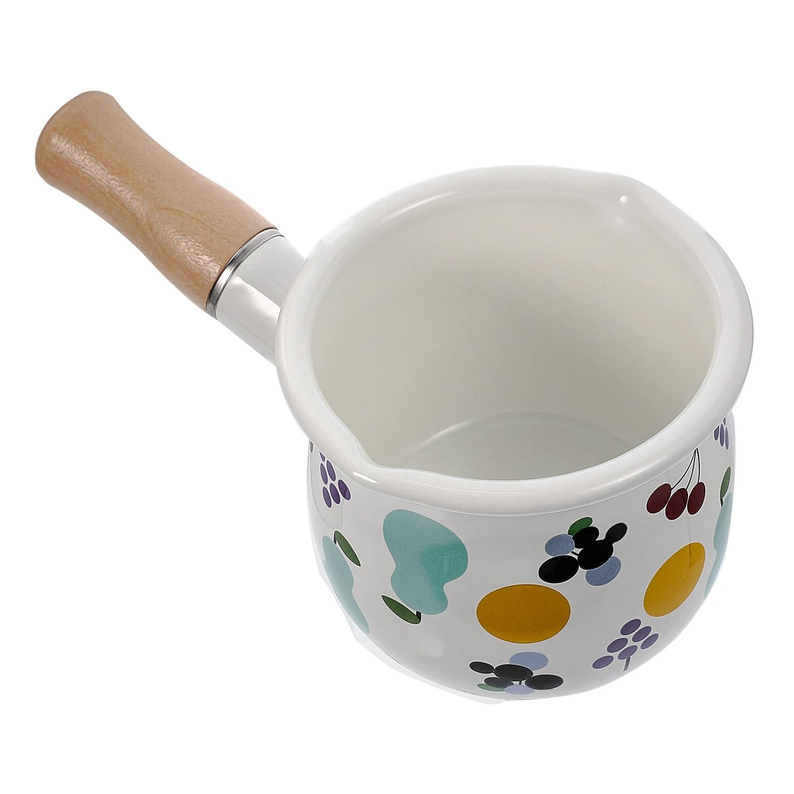 Pot à Lait en émail, Petit ustensile de Cuisine, Manche en Bois, Chauffe-Beurre, Haute température, antiadhésif, Compact, Pratique, Multifonctionnel pour la Cuisine, la Salle à Manger
