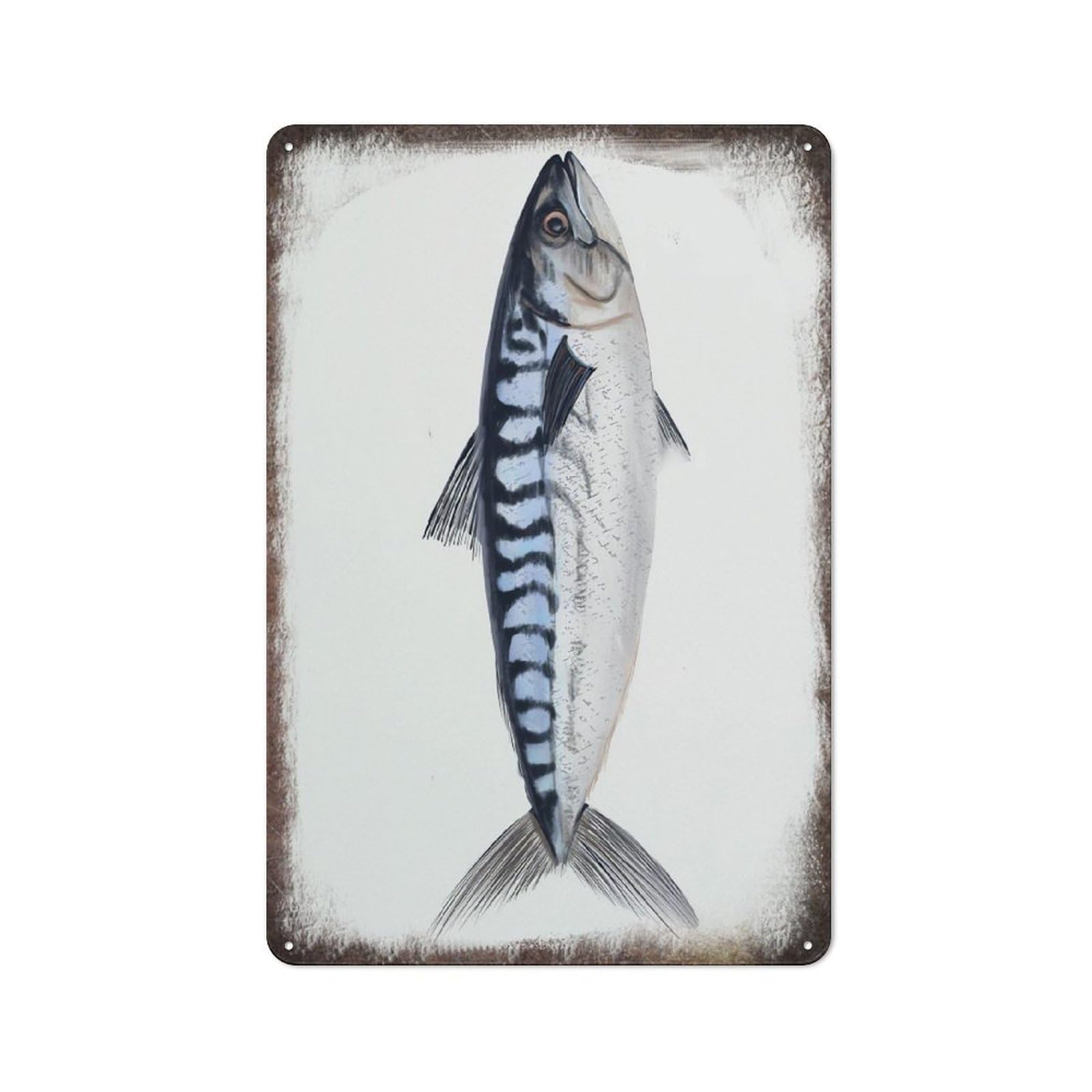 FJQWKLF Mackerel Cornwall Coastal Coastal Cornwall Retro Wall Poster Art Decor Metal Tin Sign Garage Bar Courtyard Decor 8x12 inch