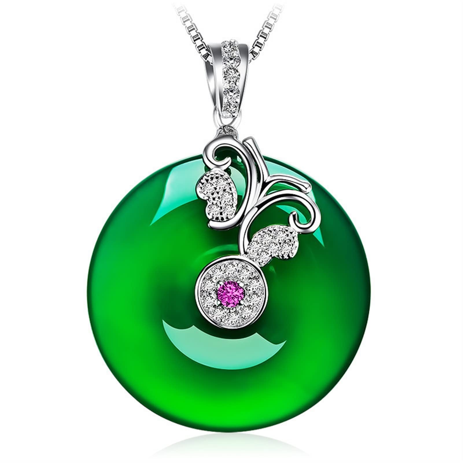 Pendentif en Jade Vert Authentique et Argent 925 de Haute Qualité