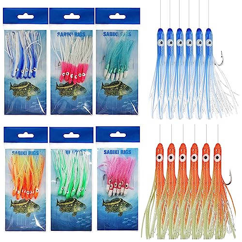 6 Packs Fishing Bait Rigs Octopus Lures Fishing Rigs Sea Fishing Lures Baits Hooks with Swivel Snaps Tackle Rigs Anti Winding Lure String Hooks for Freshwater/Saltwater