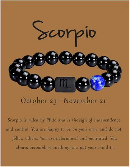 VLINRAS Zodiac Bracelet for Men Women, 8mm 10mm Natural Black Onyx Stone Star Sign Constellation Horoscope Bracelet Gifts
