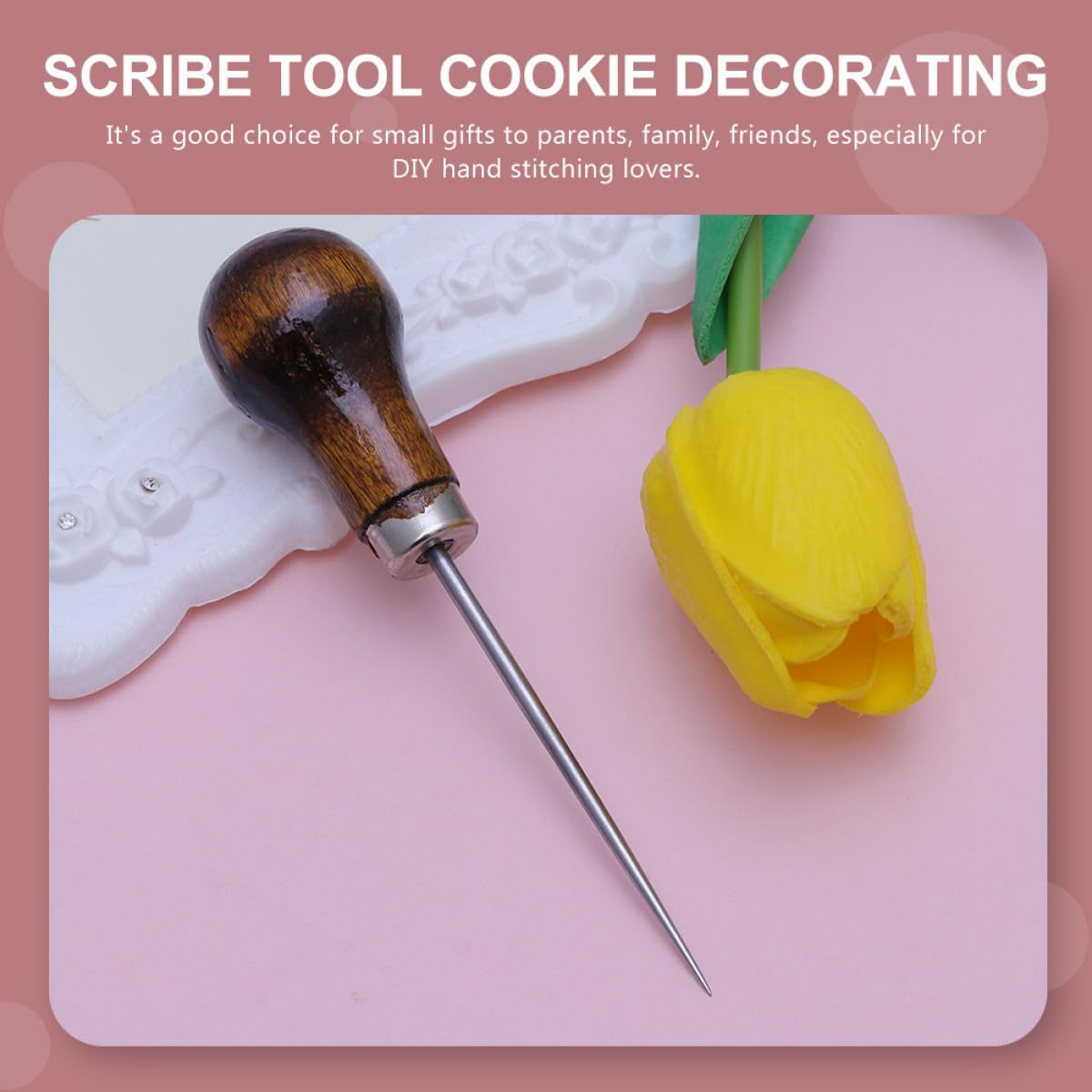INOOMP 5pcs Wooden Handle Sewing Awl Tools for Handsewing Leather Repair with Steel Needle Scratch Awls, Tailor Scribe Tools for Crafting and DIY Stitching