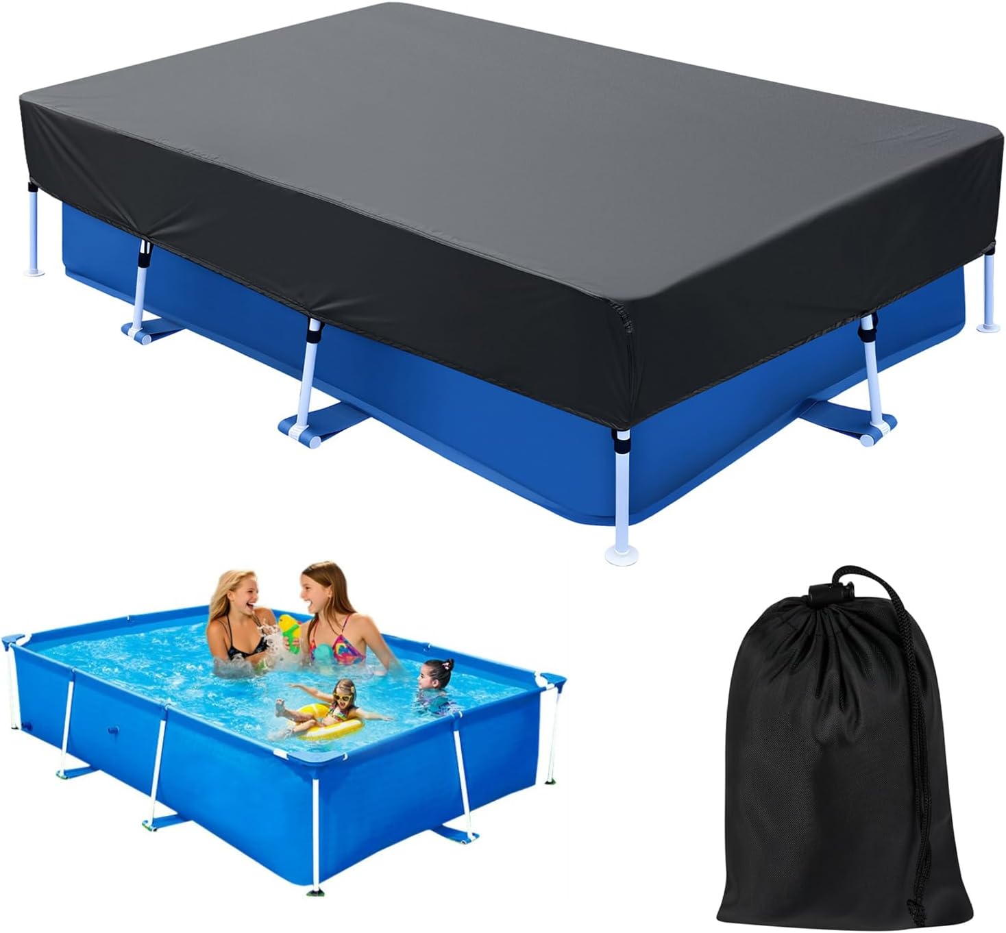 87x59 in Rectangle Pool Cover 7ft Drawstring Design 7 x 4 Rectangular Pool Cover Frame Swimming Pool Cover Oxford for Rectangular Above Ground Pool Easy Installation Cloth Heater Material