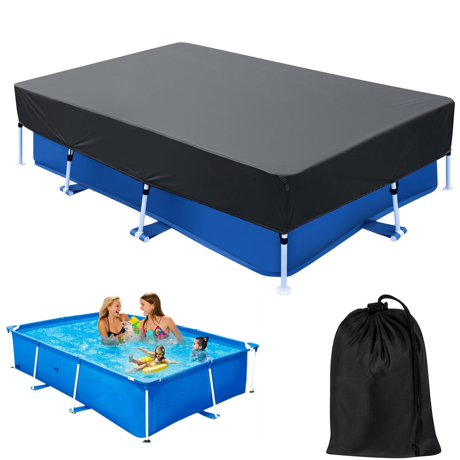 87x59 in Rectangle Pool Cover 7ft Drawstring Design 7 x 4 Rectangular Pool Cover Frame Swimming Pool Cover Oxford for Rectangular Above Ground Pool Easy Installation Cloth Heater Material