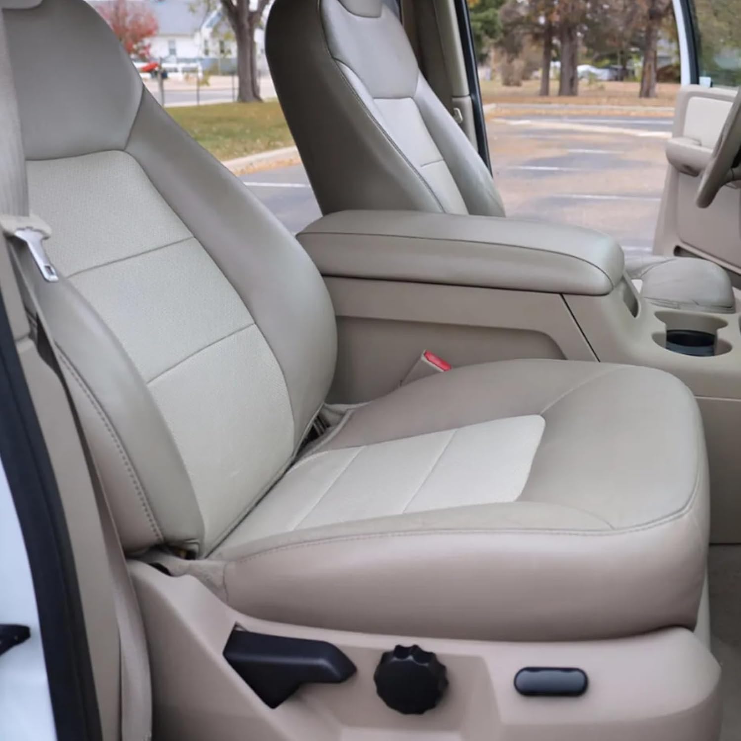 nlqr tan front driver and passenger side bottom & top lean back replacement seat covers leather compatible with ford expedition eddie bauer 2003 2004 2005 2006
