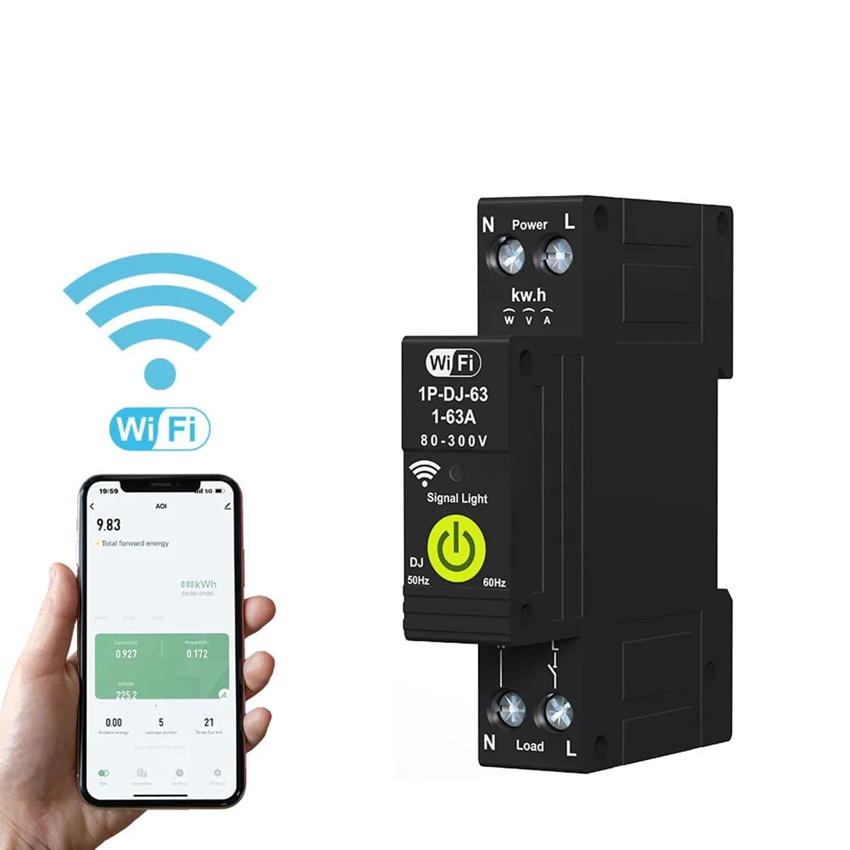 2X WIFI Protector de Sobretensión y Subtensión Contador de Energía Fotovoltaico Bidireccional Temporizador de Medición KWH