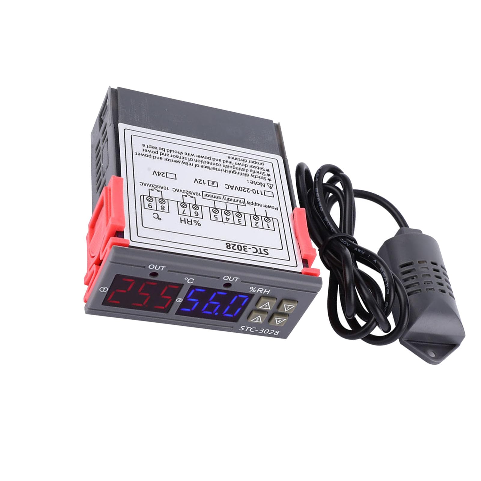 Yctze Termostato Digitale con Doppio Display, Controller di Temperatura, | Materiale ignifugo ABS, controllo tramite microcomputer, intervallo da -20°C a 80°C, adatto per l\'acquacoltura