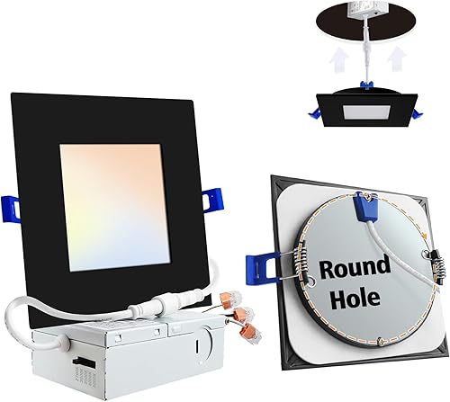 Miniatura 9 de Adetu Iluminación empotrable de 6 pulgadas, paquete de 6 luces de techo empotrables cuadradas ultrafinas de 5CCT con caja de conexiones, 1190LM,