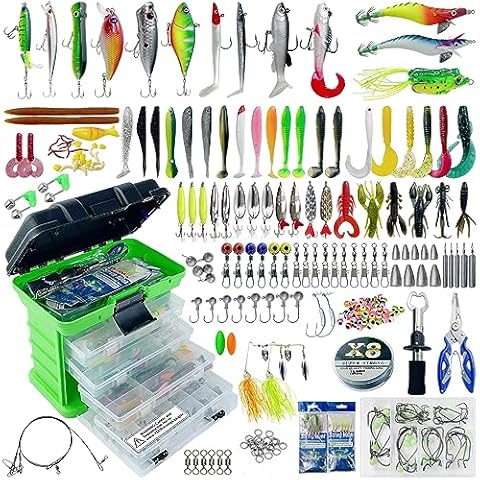 FREE FISHER 346pcs Fishing Lures Kit with Tackle Box Included Crankbait, Minnow, Spinnerbaits, Spoons, Soft Lures, Jigs, Hooks, Bait Rigs, Weights Sinkers, Topwater Lures Freshwater Saltwater Cover