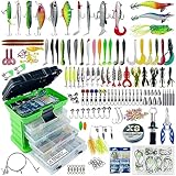Free Fisher 346-teiliges Angelköder-Set mit Angelbox, inklusive Crankbait, Elritze, Spinnerbaits, Löffel, weiche Köder, Jigs, Haken, Köder-Rigs, Gewichte, Sinker, Topwater Köder, Süß- und Salzwasser