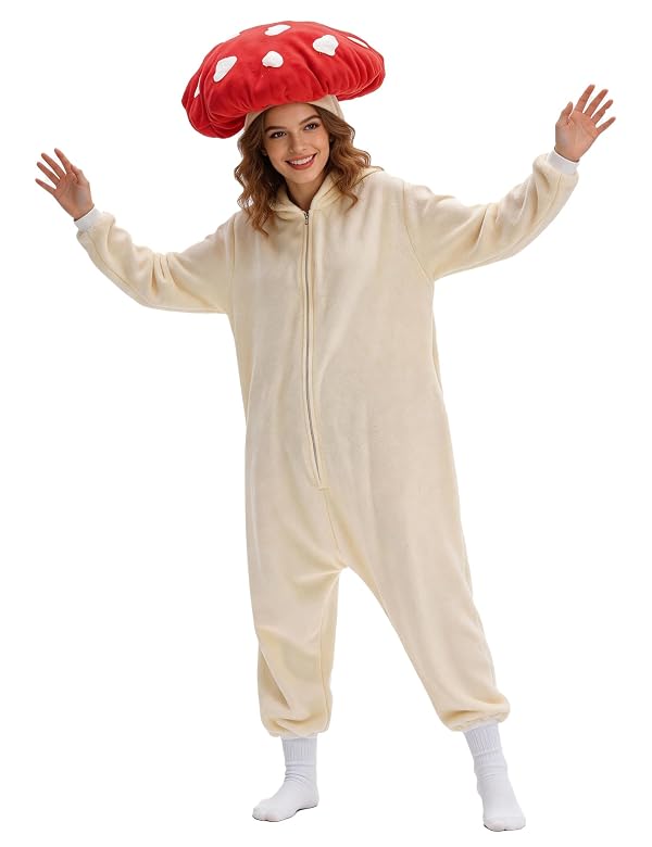 XIGUAGUO Red Mushroom Onesie Adult Mushroom Costume Fun and Comfy Adult Onesie for Women and Men by XIGUAGUO - Used condition - US$34.99