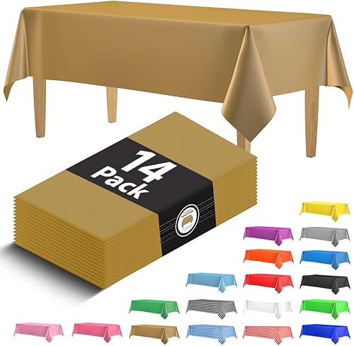 Miniatura 27 de Paquete de 14 manteles de plástico turquesa de alta calidad, manteles rectangulares desechables de plástico de 54 x 108 pulgadas, mantel rectangular