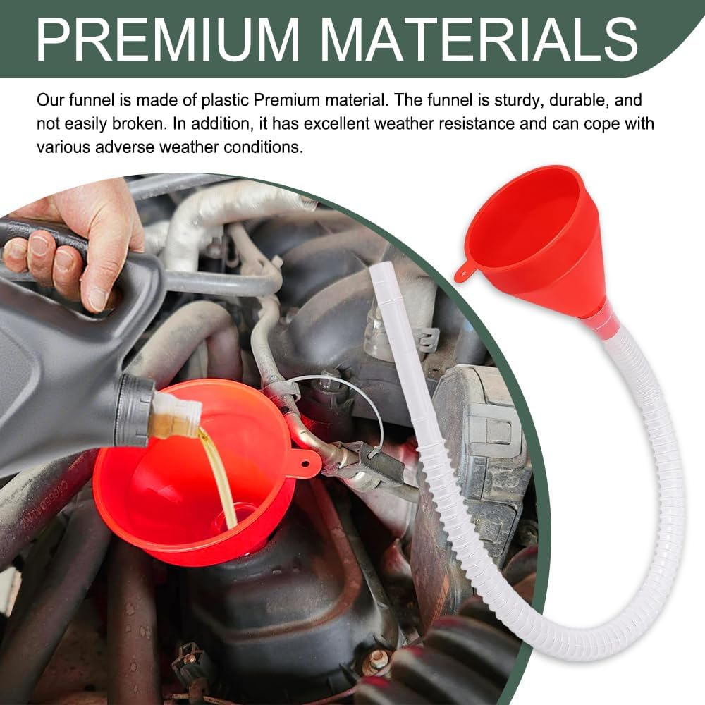 Plastic Fuel Funnel with Long Hose, Flexible Wide Mouth Filling Funnel, Universal Transmission Car Filling Accessories for Gas, Fuel, Gasoline, Water, Fluid, Liquid (Red)
