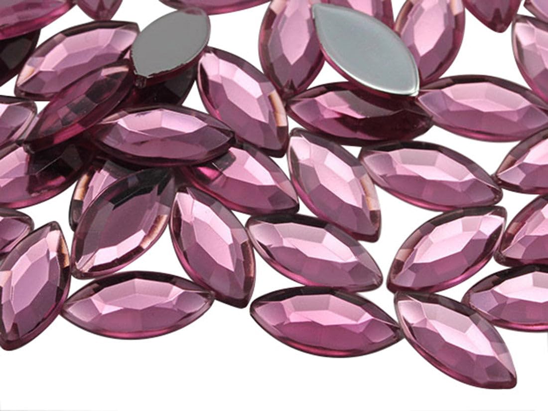 Allstarco Pink Rose Lite .Rs72 15X7mm Navette Flat Back Acrylic Rhinestones Marquise Gems For Crafts Horse Eye Costume Embelishments Card Making Jewels Jewelry Making Cosplay Jewels 40 Pieces