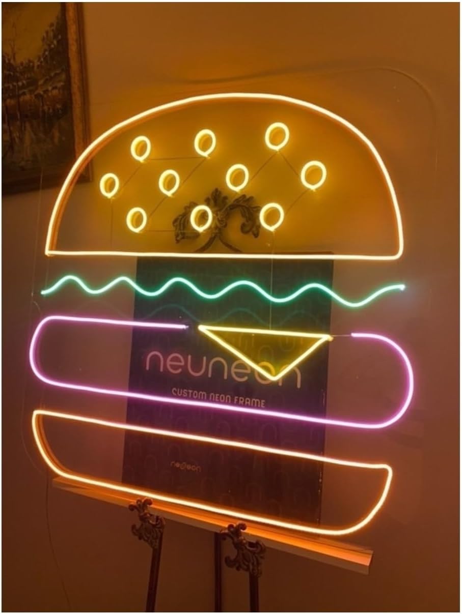 Neon Led Dekoratif Duvar Yazısı Tablo Hamburger 50X50Cm