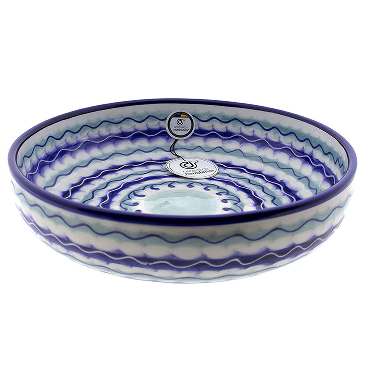 CERAMICA RAMBLEÑA | Ceramiczna miska sałatkowa | Oryginalne salaterki | Salaterki Dekoracja Niebieski - Model 18 | 100% ręcznie robiona dekoracja | 27x27x7 cm