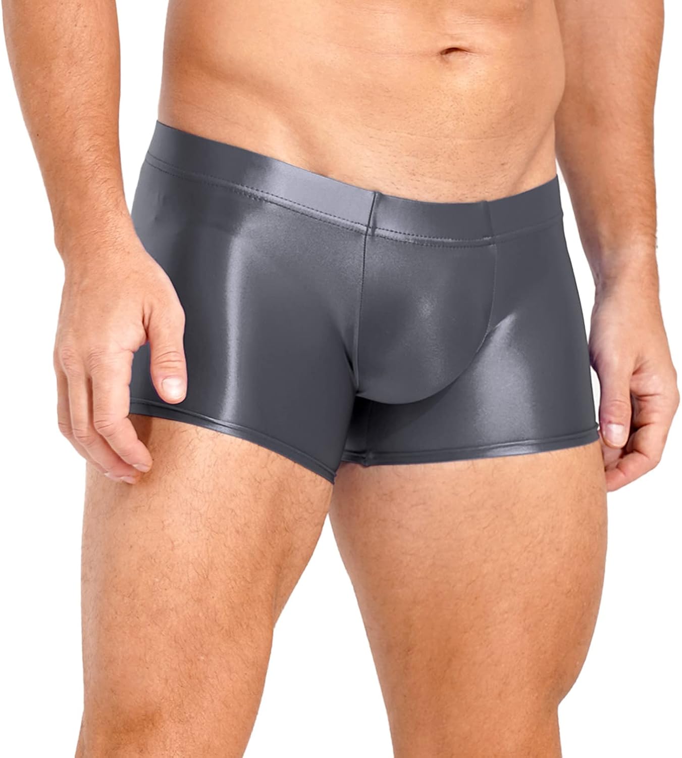 Sxiwei Men Shiny Boxer Briefs Underwear Oil Silk Pouch Elastic Trunks Underpants Boyshorts Swimwear