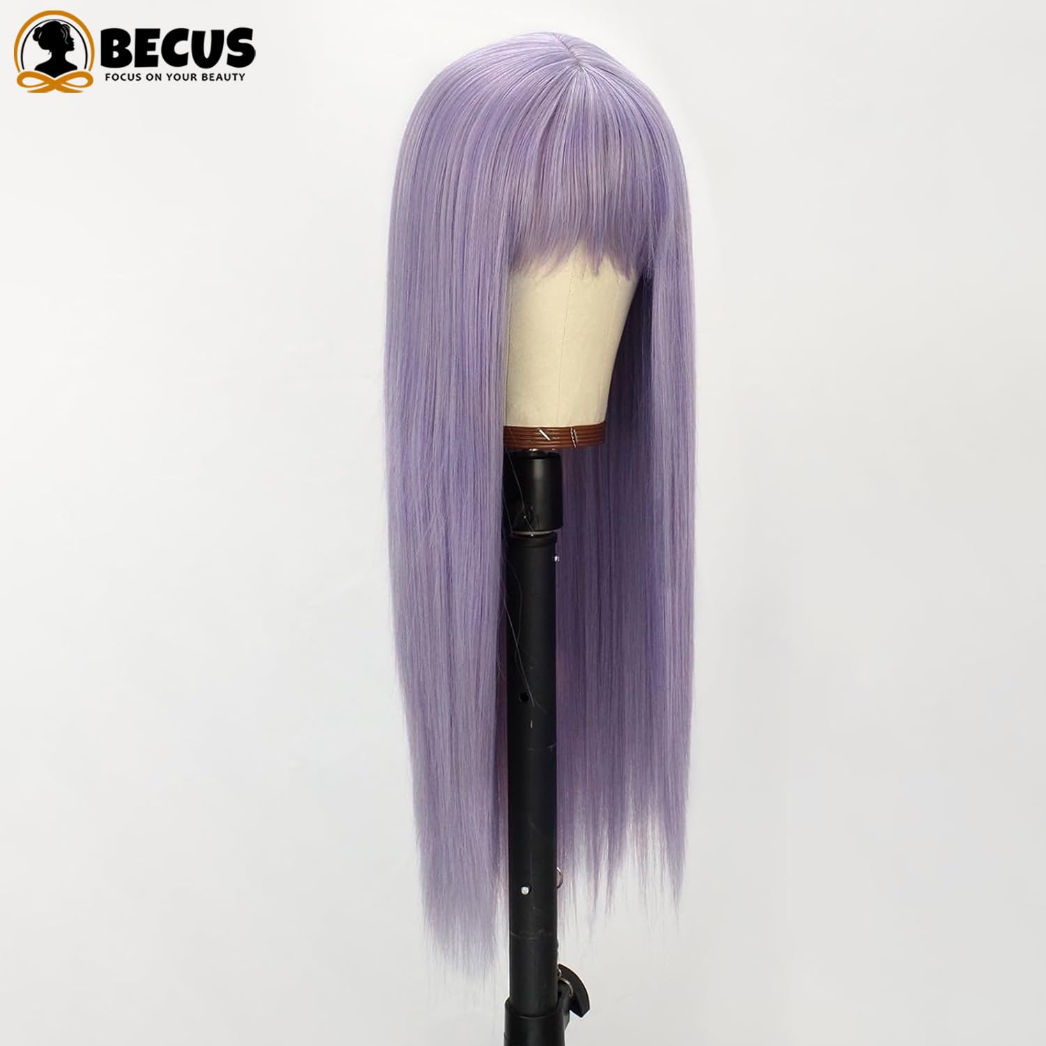 Becus Purple Wigs for Women 24 Inch Long Straight Hair Wig Synthetic Fiber Heat Resistant Straight Wig Suitable for Cosplay Party - Image 3