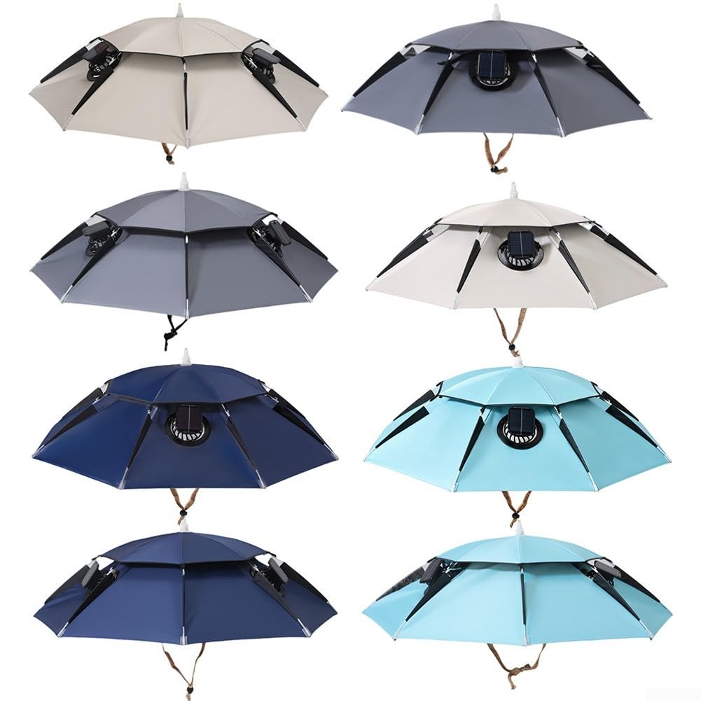 Doppelschichtiger Solar-Angelhut mit USB-Ventilator, faltbare UV-Schutz-Regenschirmkappe für Outdoor-Angeln, leichte kühlende Kopfbedeckung für Camping und Wandern, verstellbare Erwachsenengröße 80 cm