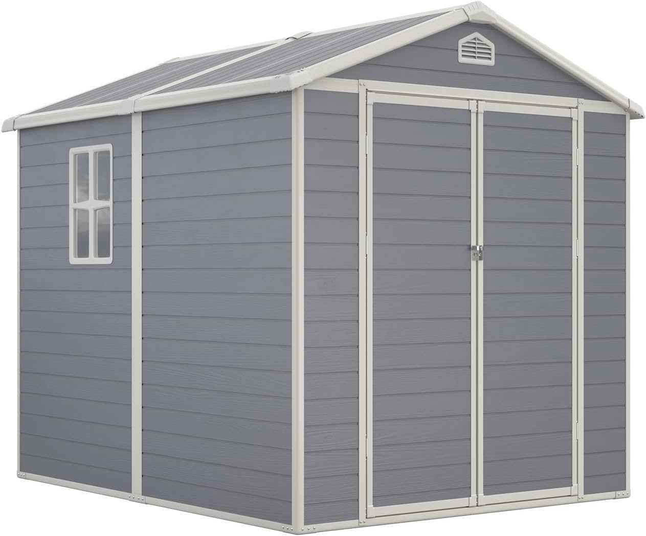 Aoxun 6x8 FT Outdoor Storage Shed, Plastic Garden Resin Shed with Floor and Window for Patio, Lawn, Outdoor Storage with Lockable Door for Bike, Garbage Can, Tools, Grey