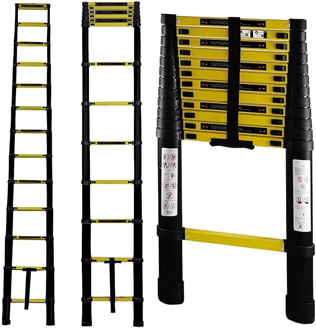 Nassboards,Telescoping Ladder - Lightweight Aluminium Metal - Telescopic, Compact, Multi Purpose, Adjustable Steps, Extendable and Collapsible - Great for Cleaning Gutters, Decorating, Painting Walls