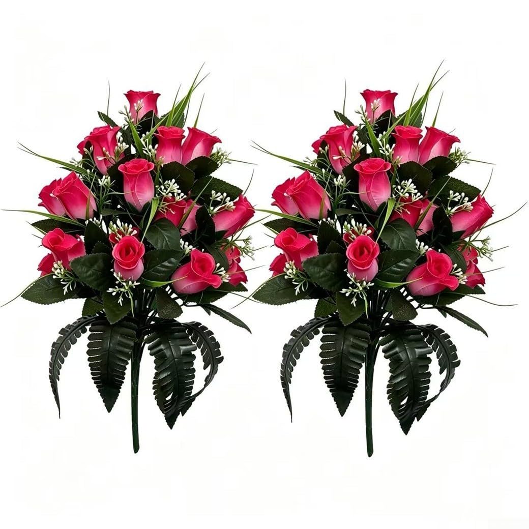 Roses artificielles en soie 42 cm lot de 2 bouquets avec tiges flexibles résistantes aux UV